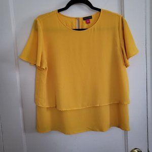 Vince Camuto Flowy Layered Mustard Yellow Blouse Size S